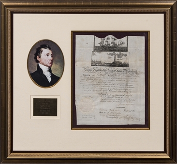 1817 President James Monroe Signed Ship Passport in 30 x 28 Framed Display (JSA)